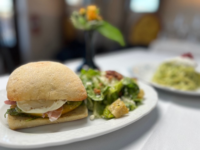 Manna - Caprese sandwich with a Caesar salad